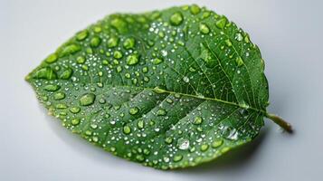 AI generated Green Leaf With Water Drops photo