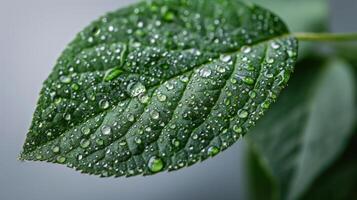 AI generated Green Leaf With Water Drops photo