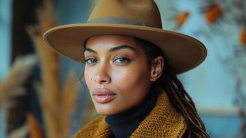 AI generated Woman Wearing Brown Hat and Scarf photo