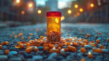 AI generated Bottle of Pills on Floor photo