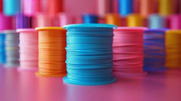 AI generated Rows of Thread Spools on Shelf photo