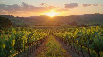 AI generated Sun Setting Over Vineyard photo