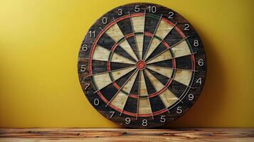 AI generated Wooden Dart Board Mounted on a Wall photo