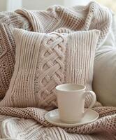 AI generated crochet pillow and cup photo