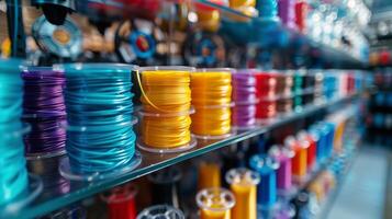 AI generated Rows of Thread Spools on Shelf photo