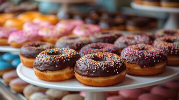 AI generated Chocolate Glaze Donut Background photo