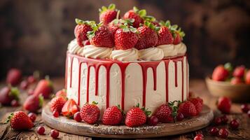 AI generated White Cake With Strawberry Topping Background photo