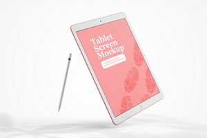 modern 12.9 inch screen display tablet mobile device with pencil realistic mockup template psd