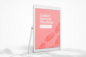 modern 12.9 inch screen display tablet mobile device with pencil realistic mockup template psd