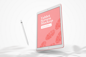 modern 12.9 inch screen display tablet mobile device with pencil realistic mockup template psd