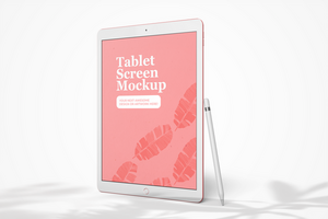 modern 12.9 inch screen display tablet mobile device with pencil realistic mockup template psd