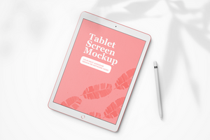 modern 12.9 inch screen display tablet mobile device with pencil realistic mockup template psd