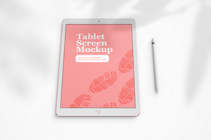 modern 12.9 inch screen display tablet mobile device with pencil realistic mockup template psd