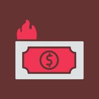 dólar en icono de vector de fuego