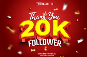 20k follower text effect, font editable, typography, 3d text psd