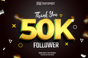 50k follower text effect, font editable, typography, 3d text psd