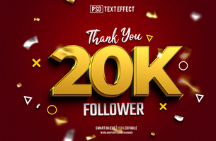 20k follower text effect, font editable, typography, 3d text psd