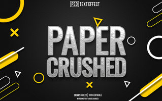 paper crushed text effect, font editable, typography, 3d text psd