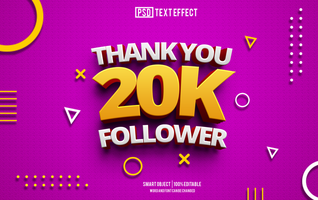 20k follower text effect, font editable, typography, 3d text psd