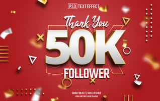 50k follower text effect, font editable, typography, 3d text psd