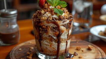 ai generado hielo crema helado con frutas y nueces antecedentes foto