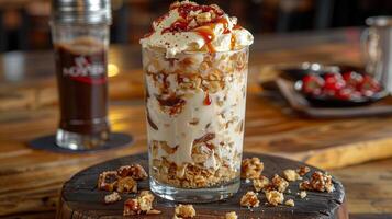 ai generado hielo crema helado con frutas y nueces antecedentes foto