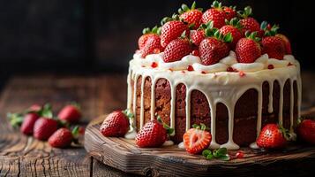 AI generated White Cake With Strawberry Topping Background photo