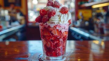 AI generated Ice Cream Strawberry Parfait Background photo