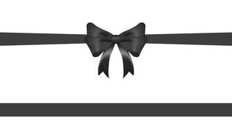 Black Bow and Ribbon Horizontal Realistic shiny satin with shadow horizontal ribbon for decorate your wedding invitation card ,greeting card or gift boxes vector EPS10 isolated on white background