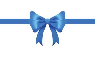 Blue bow realistic shiny satin and ribbon horizontal line with shadow for decorate your greeting card,website or gift card, vector EPS10 isolated on white background