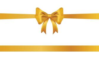 Gold Bow and Ribbon Horizontal Realistic shiny satin with shadow horizontal ribbon for decorate your wedding invitation card ,greeting card or gift boxes vector EPS10 isolated on white background