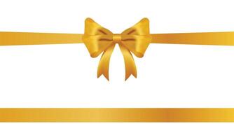 Gold Bow and Ribbon Horizontal Realistic shiny satin with shadow horizontal ribbon for decorate your wedding invitation card ,greeting card or gift boxes vector EPS10 isolated on white background