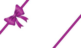 purple ribbon and bow realistic shiny satin with shadow place on left corner of paper for decorate your christmas card , certificate , gift card or website vector EPS10 isolated on white background