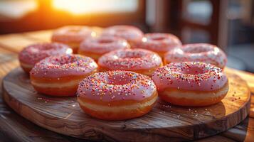 AI generated Pink Glaze Donut Background photo