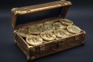 AI generated Bitcoin In The Treasure Chest Background photo