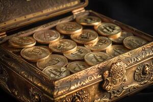 AI generated Bitcoin In The Treasure Chest Background photo