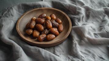 AI generated Photo of dates on a wooden plate