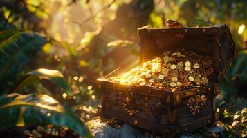 AI generated Treasure Chest Full of Gold Background photo