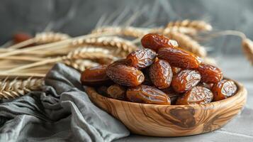 AI generated Photo of dates on a wooden plate