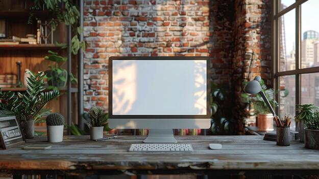 AI generated Computer Monitor on Desk photo