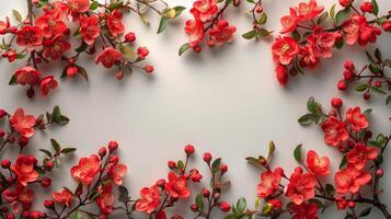 AI generated Red Flowers With Green Leaves Painting photo