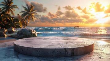 AI generated Concrete Table on Sandy Beach photo