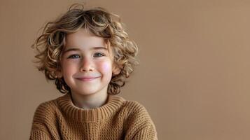 AI generated Little Girl With Curly Hair Wearing Brown Sweater photo