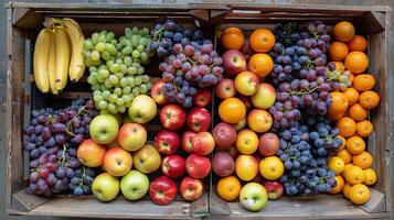 ai generado caja lleno con clasificado Fruta foto