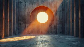 AI generated Light Shines Through Hole in Concrete Wall photo