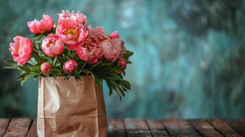 AI generated Brown Paper Bag With Pink Flowers photo