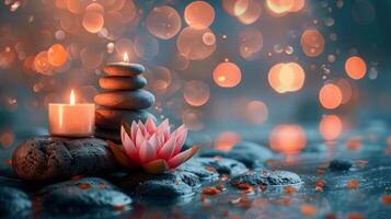 AI generated A Candle Resting on Rocks photo