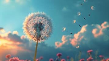 AI generated Dandelion Blowing in Wind on Sunny Day photo