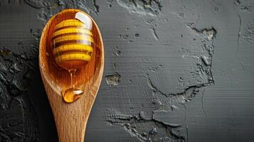 AI generated Wooden Spoon Filled With Honey on Table photo