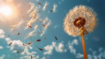 AI generated Dandelion Blowing in Wind on Sunny Day photo